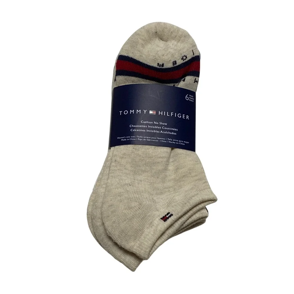 Tommy Hilfiger Womens Cushion No Show Socks 6 Pair‎ Pack Oatmeal White Black NWT